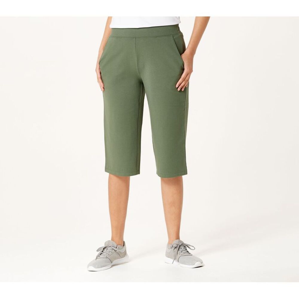 Denim & Co. Women's Plus Sz Pants 1X Active Duo Skimmer Length Green A379765